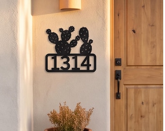 Personalized Cactus Metal Wall Art, Custom House Number Sign for Garden Fence, Modern Desert Decor, Unique Outdoor Gift for Plant Lovers