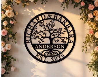 Personalized Tree of Life Metal Wall Art, Custom Name and Date Sign, Romantic Anniversary Gift, Wedding Decor, Couple Keepsake