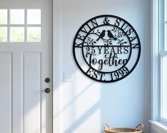 Metal Bird Branch Silhouette Sign, Custom Anniversary Garden Wall Art, Personalized Nature Keepsake, Romantic Backyard Decor Gift