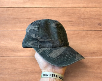 Vintage style camo military cap hat in khaki green.