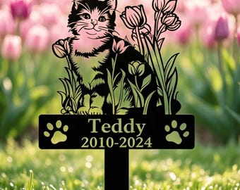 Paletto commemorativo personalizzato per gatti da giardino, regalo personalizzato per la perdita di un animale domestico, lapide in metallo per gatti, regalo in ricordo del gatto per decorazioni esterne