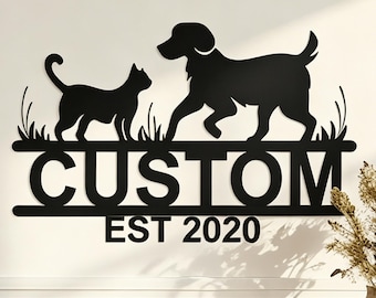 Letrero metálico personalizado, regalo conmemorativo personalizado para gatos, decoración de pared para perros, regalos personalizados para amantes de los perros.