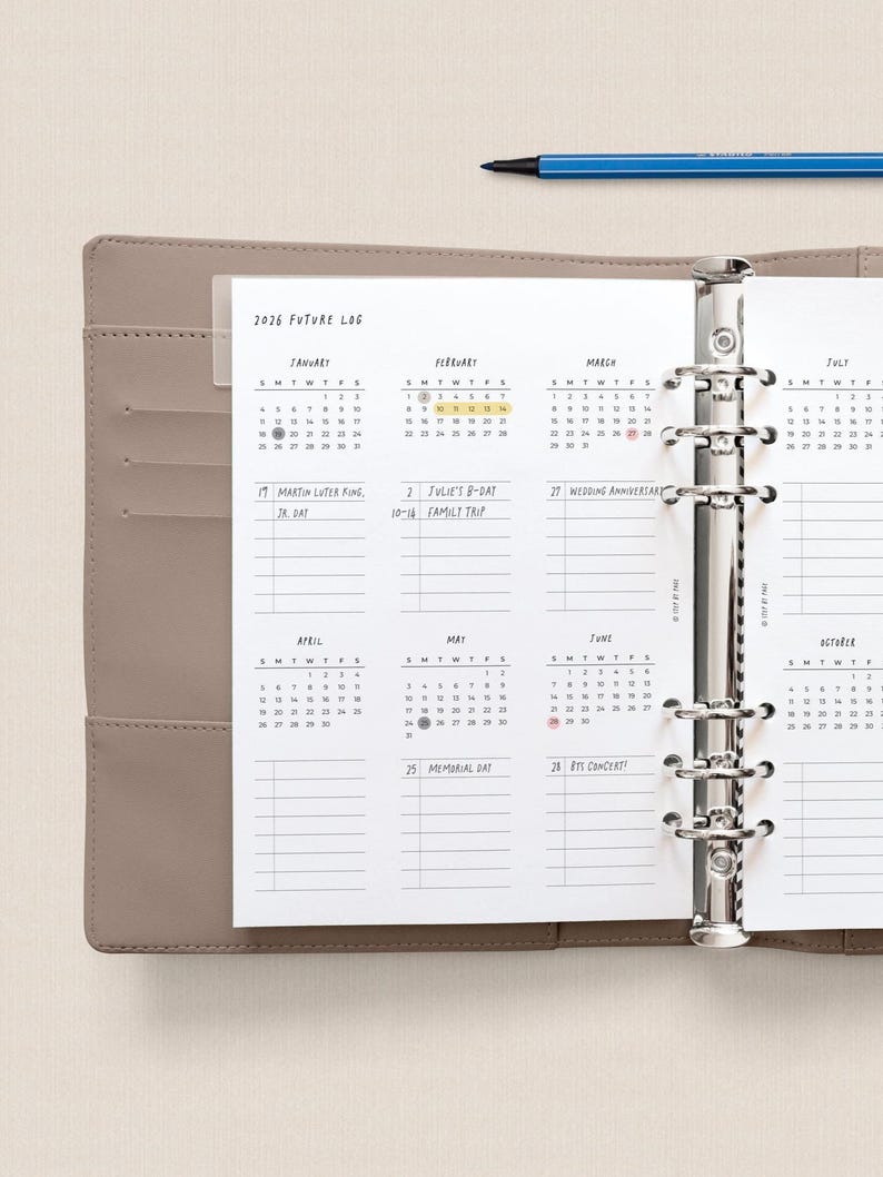 Printable 2026 Future Log Planner Insert, Yearly Overview for Ring ...