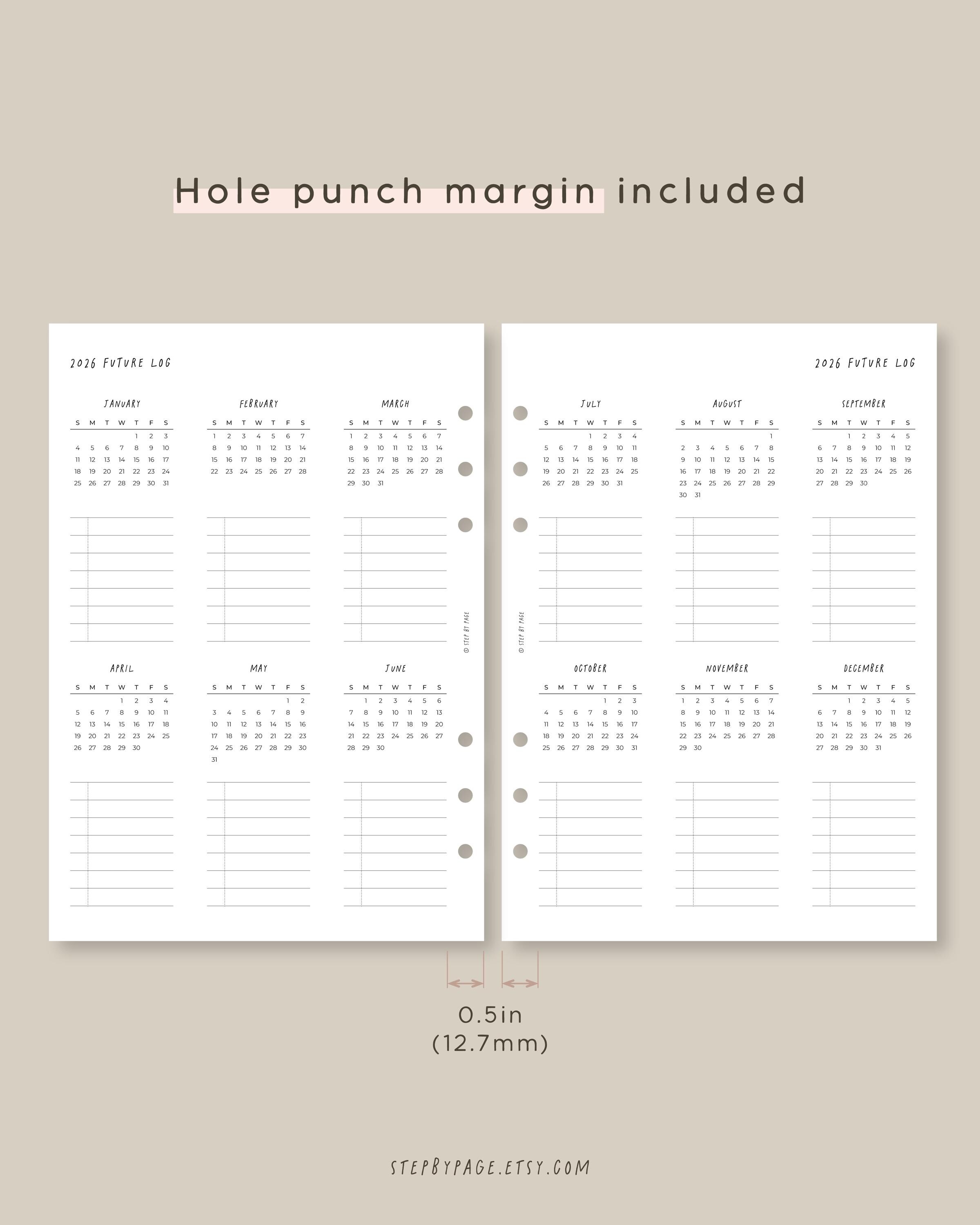 Printable 2026 Future Log Planner Insert, Yearly Overview for Ring ...