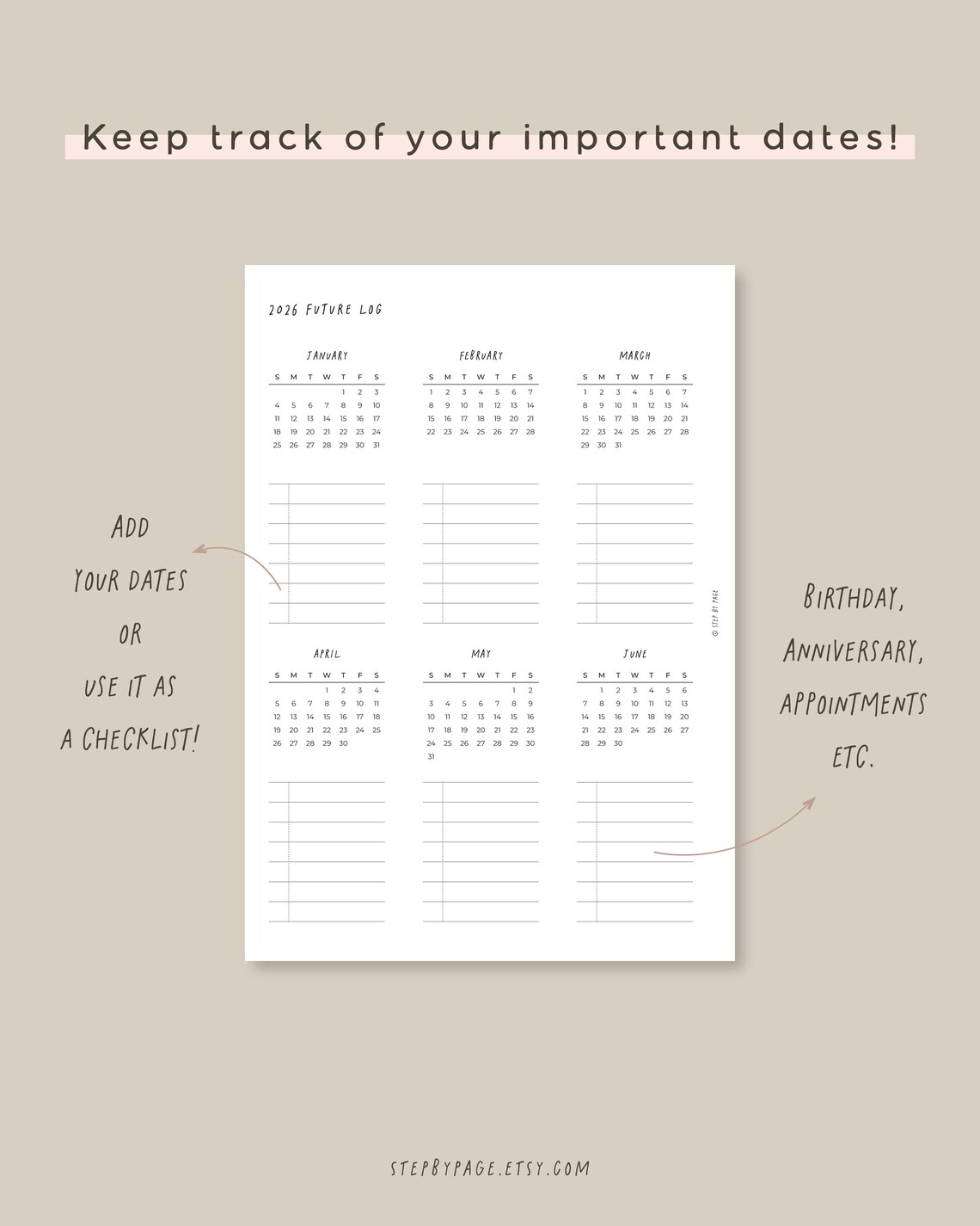 Printable 2026 Future Log Planner Insert, Yearly Overview for Ring ...
