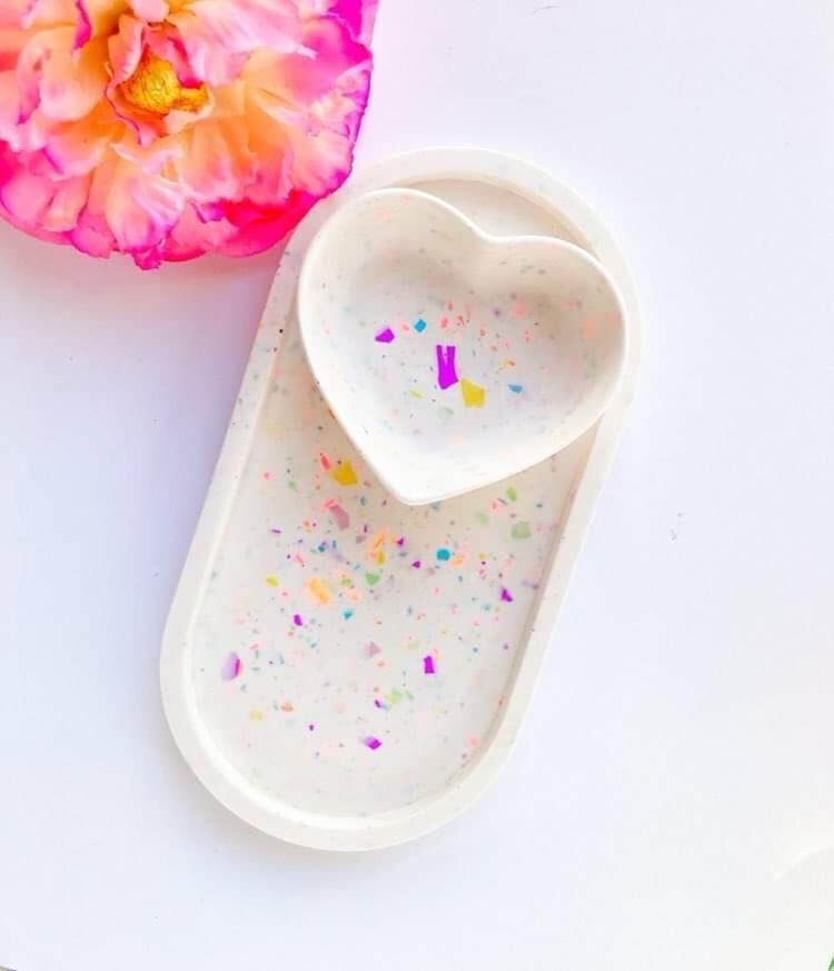 Plateau Vide-Poches, Coupelle Ovale en Terrazzo, Plateau Décoratif, Rangement Bijoux, Écologique Fai