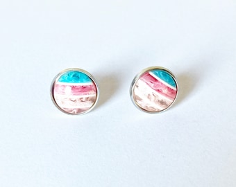 Pastel rainbow candy striped earrings, stripey pattern stud earrings, stainless steel anti allergy jewelry, gifts for her, sweetie earrings