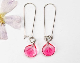Boucles d‘oreille légère pendants longue, acier inoxydable, perle en verre rose , bijoux artisanal joli cadeau anniversaire