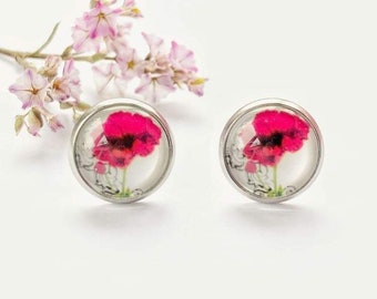 Poppy glass earrings, large poppy flower stud earrings, stainless steel anti allergy jewelry, Mother's Day gift, Remembrance Day flower
