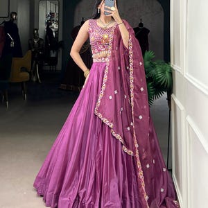 Magenta Silk Crepe Lehenga Choli Sequins Embroidered Indian Wedding Outfit Bridesmaid Lehenga with Dupatta Designer Reception Ghaghra Choli