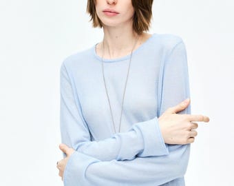 Airy Wool Cashmere Knit Pullover | Ultra Fine Lightweight Layering Top | Crew Neck Women Sweater | MRS Studios