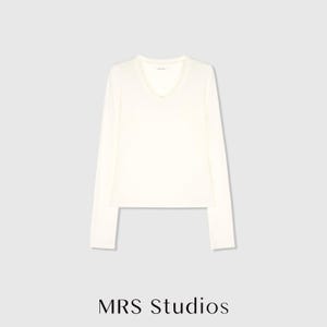 Soft-Touch V-Neck Long Sleeve T-Shirt | Second-Skin Base Layer | Close Fitted Silhouette | Women Top | MRS Studios White