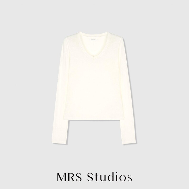 Soft-Touch V-Neck Long Sleeve T-Shirt | Second-Skin Base Layer | Close Fitted Silhouette | Women Top | MRS Studios White