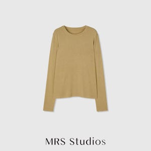 Rib Knit Long Sleeve Top | Crew Neck Base Layer | Soft Second-Skin T-Shirt | Women Top | MRS Studios Olive