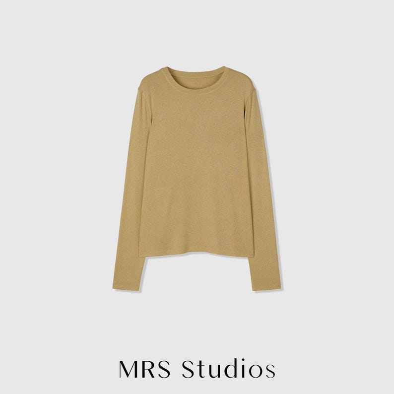 Rib Knit Long Sleeve Top | Crew Neck Base Layer | Soft Second-Skin T-Shirt | Women Top | MRS Studios Olive