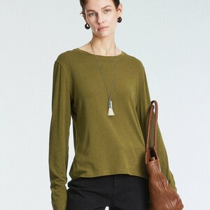 Rib Knit Long Sleeve Top | Crew Neck Base Layer | Soft Second-Skin T-Shirt | Women Top | MRS Studios image 8
