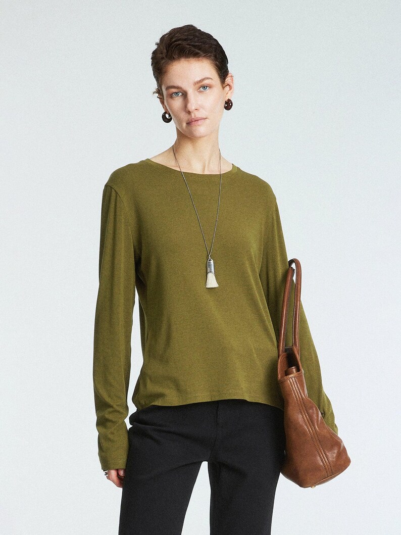 Rib Knit Long Sleeve Top | Crew Neck Base Layer | Soft Second-Skin T-Shirt | Women Top | MRS Studios image 8