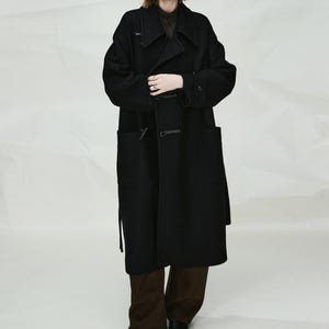 Long Asymmetric Toggle Wool Coat | Wooden Horn Buttons | Stand & Fold Collar | Women Coat | MRS Studios image 7