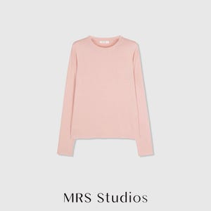 Rib Knit Long Sleeve Top | Crew Neck Base Layer | Soft Second-Skin T-Shirt | Women Top | MRS Studios Light Pink