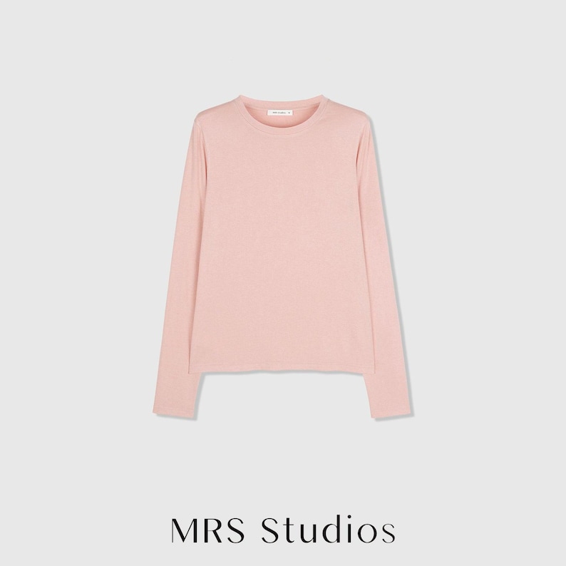 Rib Knit Long Sleeve Top | Crew Neck Base Layer | Soft Second-Skin T-Shirt | Women Top | MRS Studios Light Pink