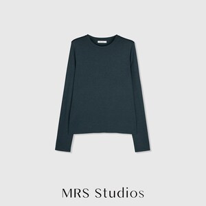 Rib Knit Long Sleeve Top | Crew Neck Base Layer | Soft Second-Skin T-Shirt | Women Top | MRS Studios Blue