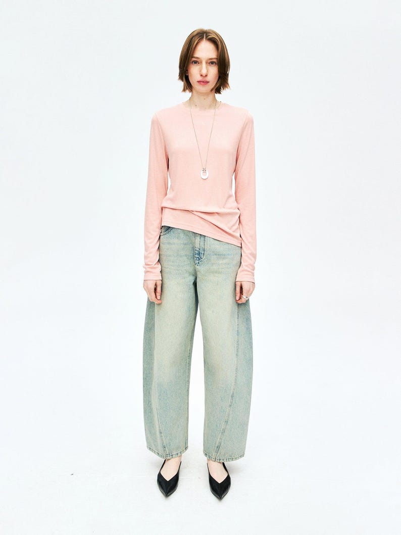 Rib Knit Long Sleeve Top | Crew Neck Base Layer | Soft Second-Skin T-Shirt | Women Top | MRS Studios image 1