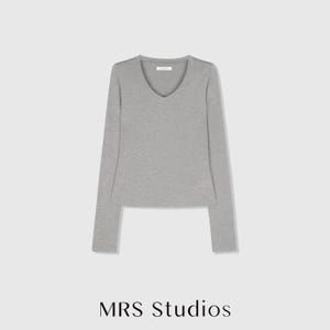 Soft-Touch V-Neck Long Sleeve T-Shirt | Second-Skin Base Layer | Close Fitted Silhouette | Women Top | MRS Studios Light Grey