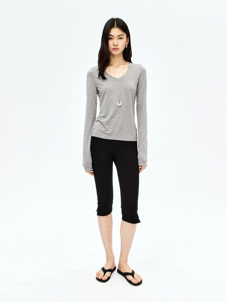 Soft-Touch V-Neck Long Sleeve T-Shirt | Second-Skin Base Layer | Close Fitted Silhouette | Women Top | MRS Studios image 7