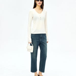 Soft-Touch V-Neck Long Sleeve T-Shirt | Second-Skin Base Layer | Close Fitted Silhouette | Women Top | MRS Studios image 8