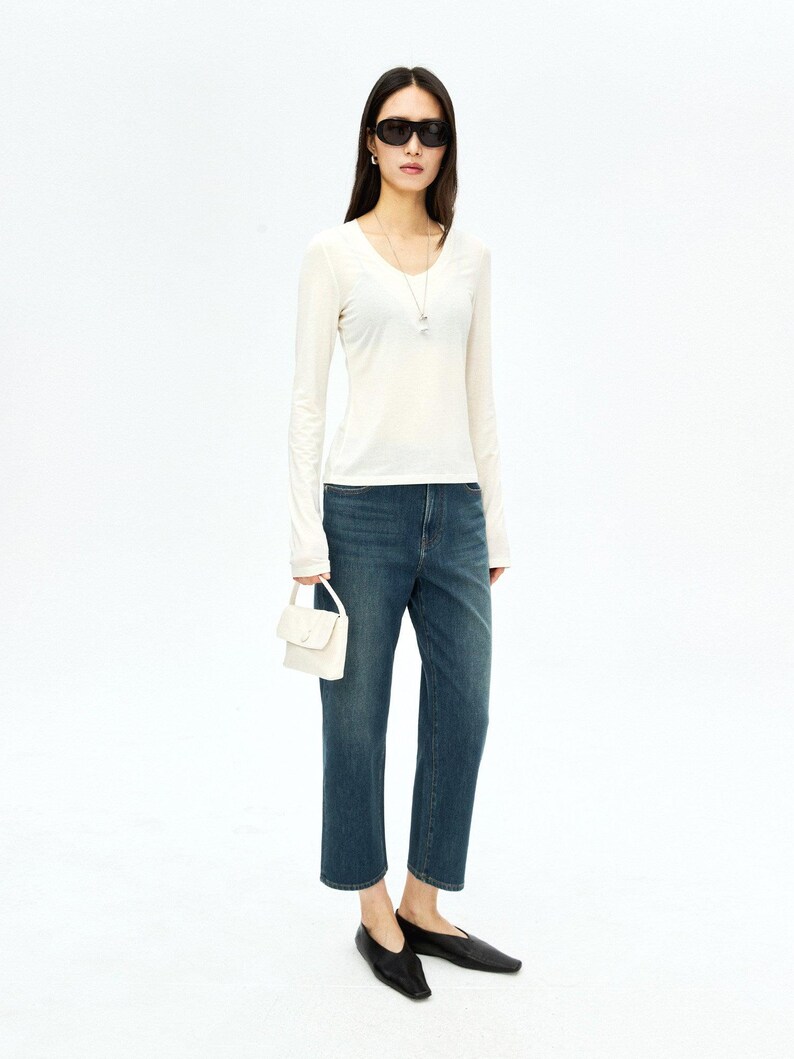 Soft-Touch V-Neck Long Sleeve T-Shirt | Second-Skin Base Layer | Close Fitted Silhouette | Women Top | MRS Studios image 8