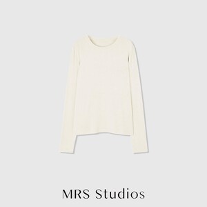 Rib Knit Long Sleeve Top | Crew Neck Base Layer | Soft Second-Skin T-Shirt | Women Top | MRS Studios White