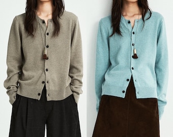 Classic Wool-Cotton Blend Cardigan | Organic Cotton & Merino Wool | Classic Round Neck Sweater | MRS Studios