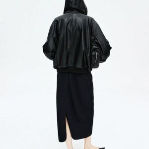 Hooded Vintage Lambskin Leather Jacket | Wool Knit Lining | Relaxed Drop-Shoulder Fit | Women Jacket | MRS Studios image 5