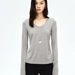 Soft-Touch V-Neck Long Sleeve T-Shirt | Second-Skin Base Layer | Close Fitted Silhouette | Women Top | MRS Studios image 1