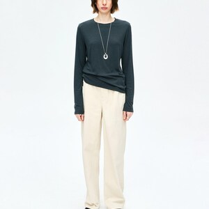 Rib Knit Long Sleeve Top | Crew Neck Base Layer | Soft Second-Skin T-Shirt | Women Top | MRS Studios image 4