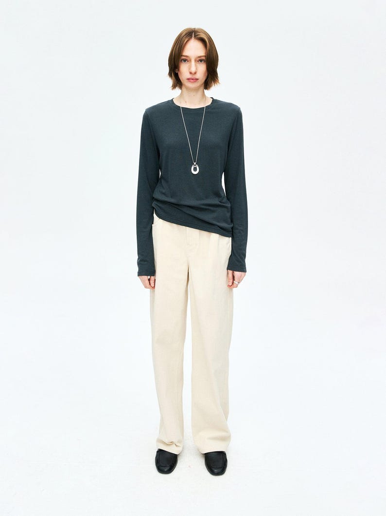 Rib Knit Long Sleeve Top | Crew Neck Base Layer | Soft Second-Skin T-Shirt | Women Top | MRS Studios image 4