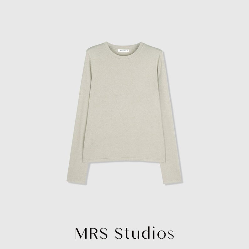 Rib Knit Long Sleeve Top | Crew Neck Base Layer | Soft Second-Skin T-Shirt | Women Top | MRS Studios Light Green