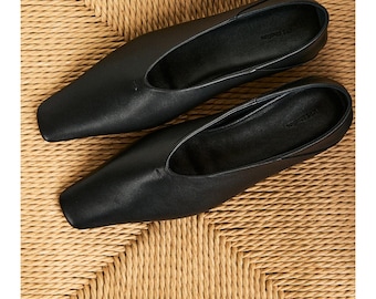 Soft Lambskin Square-Toe Flats | Collapsible Back Design | Leather-Lined Welt Sole | Women Shoes | MRS Studios