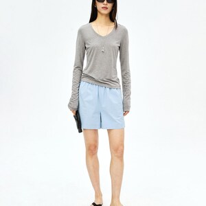 Soft-Touch V-Neck Long Sleeve T-Shirt | Second-Skin Base Layer | Close Fitted Silhouette | Women Top | MRS Studios image 4
