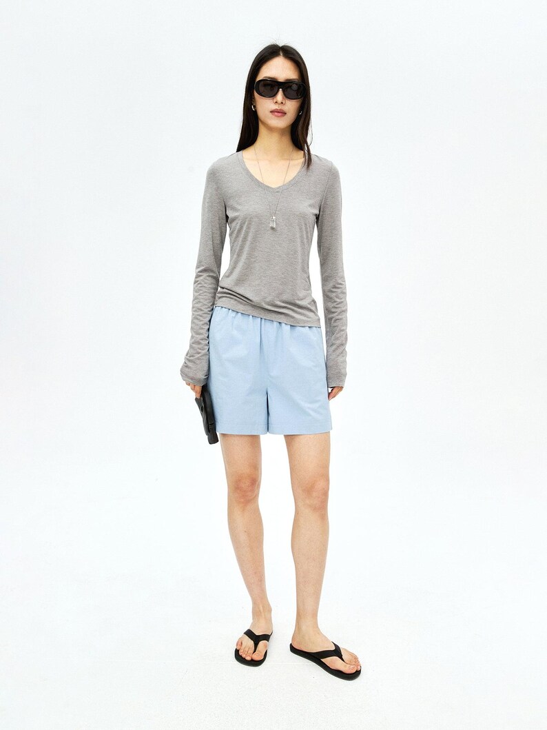 Soft-Touch V-Neck Long Sleeve T-Shirt | Second-Skin Base Layer | Close Fitted Silhouette | Women Top | MRS Studios image 4