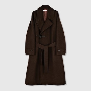 Long Asymmetric Toggle Wool Coat | Wooden Horn Buttons | Stand & Fold Collar | Women Coat | MRS Studios Brown