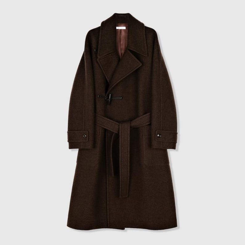 Long Asymmetric Toggle Wool Coat | Wooden Horn Buttons | Stand & Fold Collar | Women Coat | MRS Studios Brown