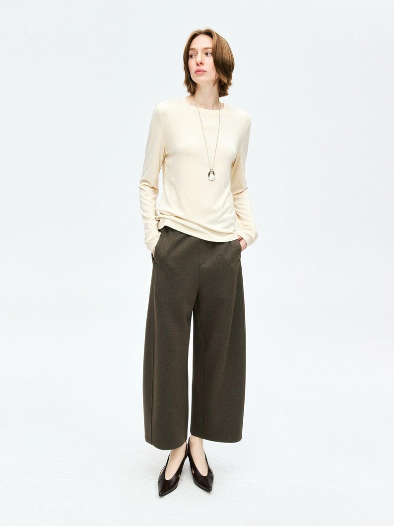 Rib Knit Long Sleeve Top | Crew Neck Base Layer | Soft Second-Skin T-Shirt | Women Top | MRS Studios image 2