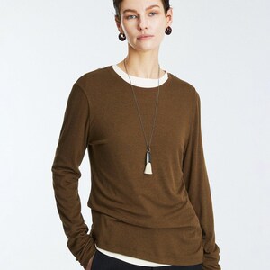 Rib Knit Long Sleeve Top | Crew Neck Base Layer | Soft Second-Skin T-Shirt | Women Top | MRS Studios image 9