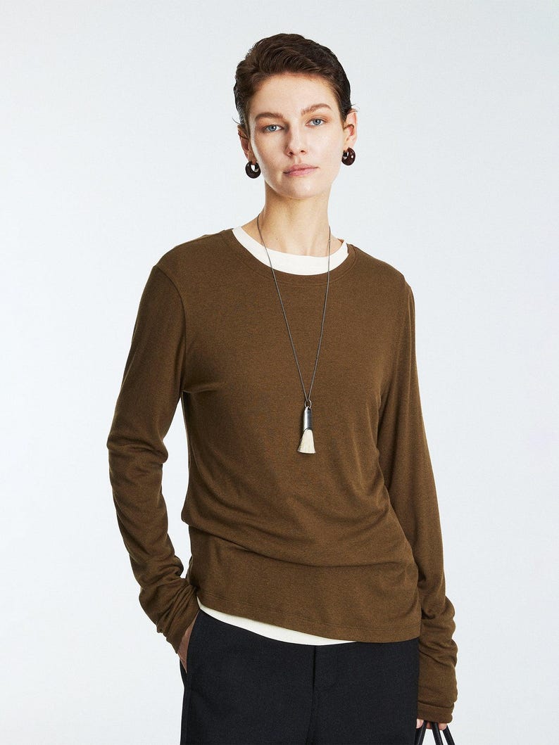 Rib Knit Long Sleeve Top | Crew Neck Base Layer | Soft Second-Skin T-Shirt | Women Top | MRS Studios image 9