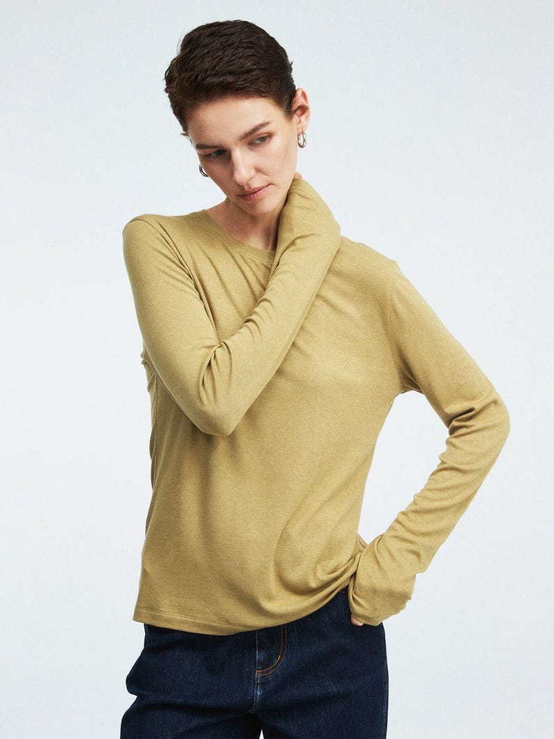 Rib Knit Long Sleeve Top | Crew Neck Base Layer | Soft Second-Skin T-Shirt | Women Top | MRS Studios image 7