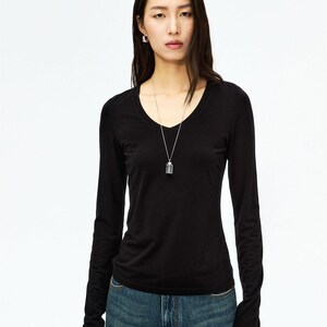 Soft-Touch V-Neck Long Sleeve T-Shirt | Second-Skin Base Layer | Close Fitted Silhouette | Women Top | MRS Studios image 6