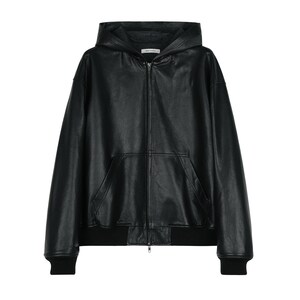 Hooded Vintage Lambskin Leather Jacket | Wool Knit Lining | Relaxed Drop-Shoulder Fit | Women Jacket | MRS Studios Black