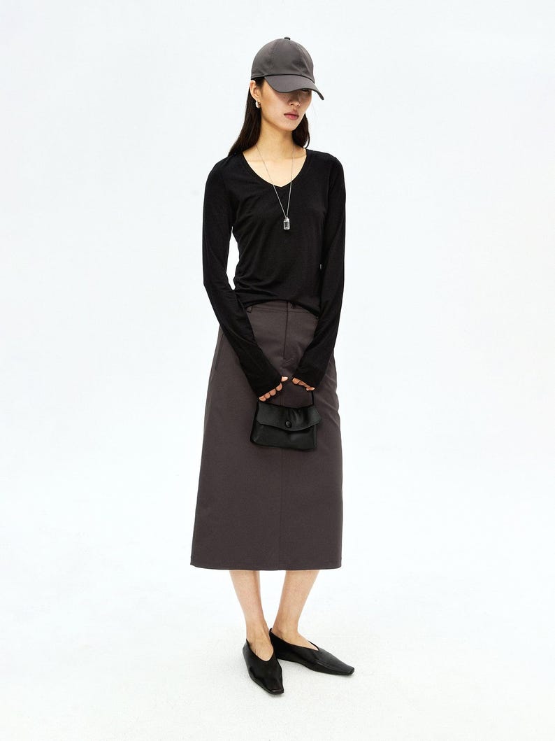 Soft-Touch V-Neck Long Sleeve T-Shirt | Second-Skin Base Layer | Close Fitted Silhouette | Women Top | MRS Studios image 5