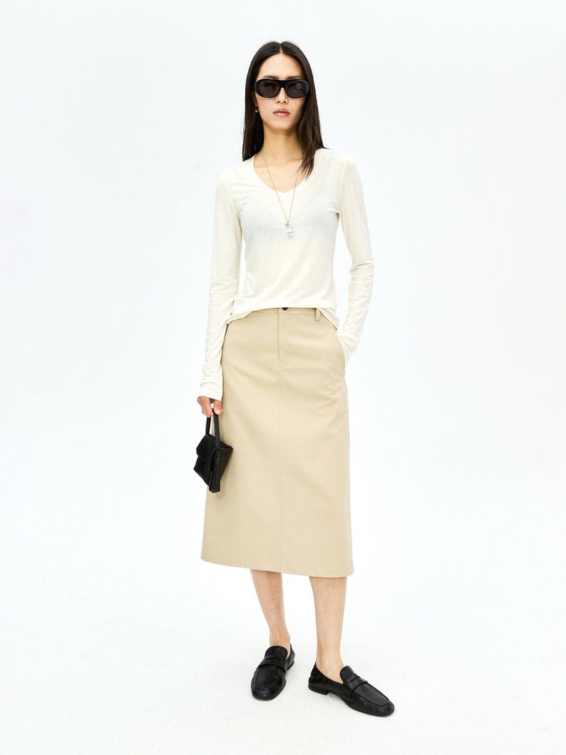 Soft-Touch V-Neck Long Sleeve T-Shirt | Second-Skin Base Layer | Close Fitted Silhouette | Women Top | MRS Studios image 3